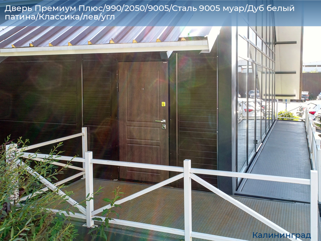 Дверь Премиум Плюс/990/2050/9005/Сталь 9005 муар/Дуб белый патина/Классика/лев/угл, kaliningrad.doorhan.ru